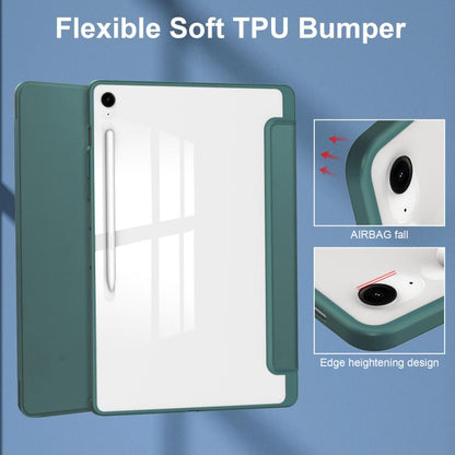 For Samsung Galaxy Tab S10 FE+ Acrylic 3-folding Smart Leather Tablet Case with Pen Slot(Dark Green) by bashfashion