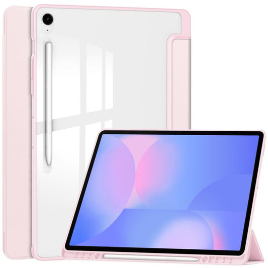 For Samsung Galaxy Tab S10 FE+ Acrylic 3-folding Smart Leather Tablet Case with Pen Slot(Pink) by bashfashion