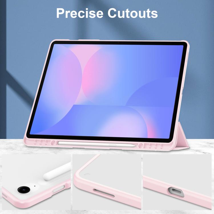 For Samsung Galaxy Tab S10 FE+ Acrylic 3-folding Smart Leather Tablet Case with Pen Slot(Pink) by bashfashion