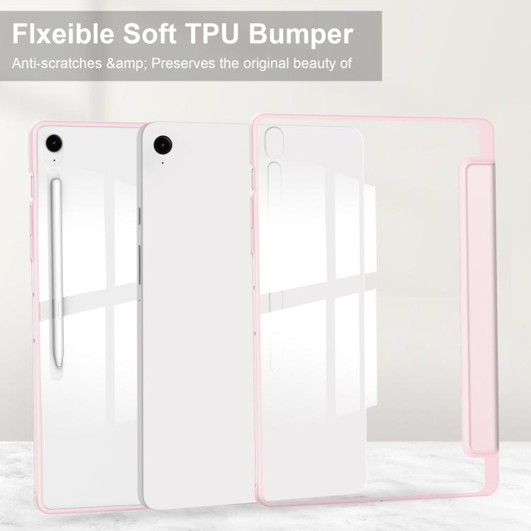 For Samsung Galaxy Tab S10 FE+ Acrylic 3-folding Smart Leather Tablet Case with Pen Slot(Pink) by bashfashion
