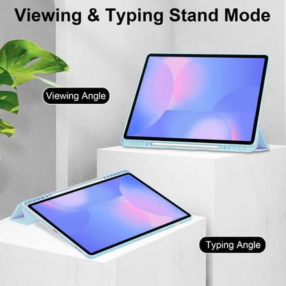 For Samsung Galaxy Tab S10 FE+ Acrylic 3-folding Smart Leather Tablet Case with Pen Slot(Sky Blue) by bashfashion