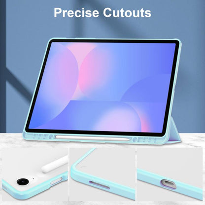 For Samsung Galaxy Tab S10 FE+ Acrylic 3-folding Smart Leather Tablet Case with Pen Slot(Sky Blue) by bashfashion