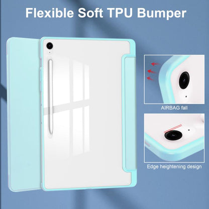 For Samsung Galaxy Tab S10 FE+ Acrylic 3-folding Smart Leather Tablet Case with Pen Slot(Sky Blue) by bashfashion