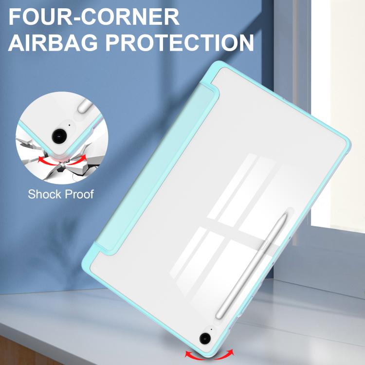 For Samsung Galaxy Tab S10 FE+ Acrylic 3-folding Smart Leather Tablet Case with Pen Slot(Sky Blue) by bashfashion