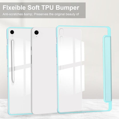 For Samsung Galaxy Tab S10 FE+ Acrylic 3-folding Smart Leather Tablet Case with Pen Slot(Sky Blue) by bashfashion