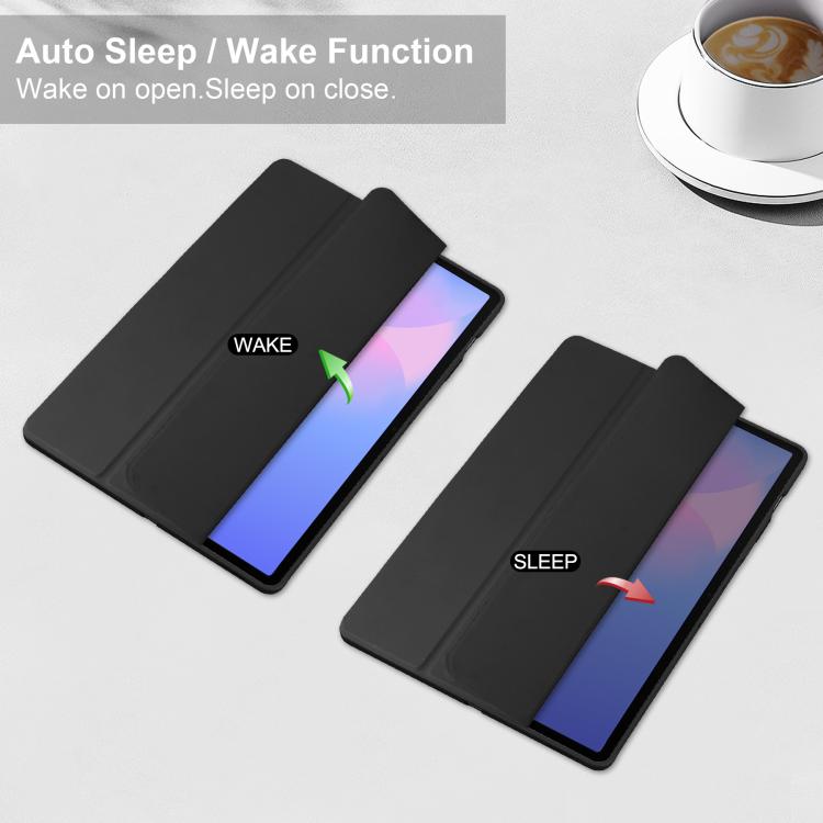 For Samsung Galaxy Tab S10 FE+ Acrylic 3-folding Smart Leather Tablet Case with Pen Slot(Black) by bashfashion