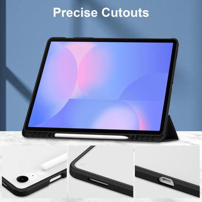 For Samsung Galaxy Tab S10 FE+ Acrylic 3-folding Smart Leather Tablet Case with Pen Slot(Black) by bashfashion