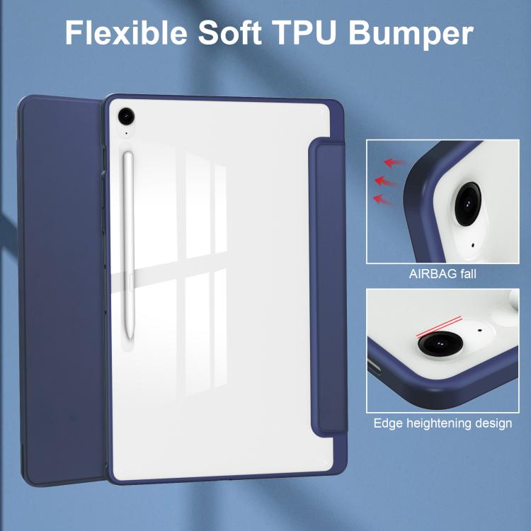 For Samsung Galaxy Tab S10 FE+ Acrylic 3-folding Smart Leather Tablet Case with Pen Slot(Dark Blue) by bashfashion