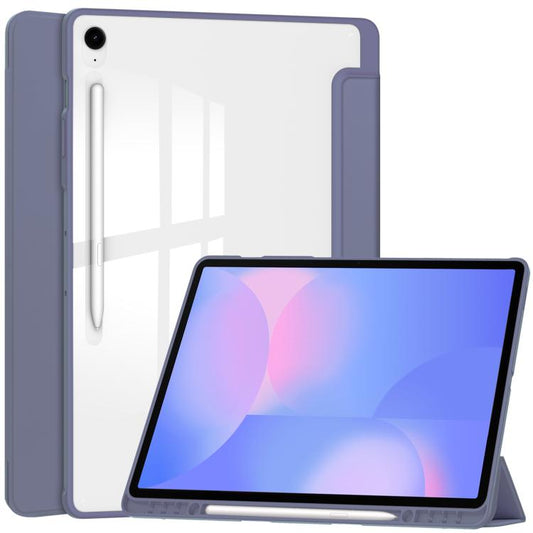 For Samsung Galaxy Tab S10 FE+ Acrylic 3-folding Smart Leather Tablet Case with Pen Slot(Lavender) by bashfashion