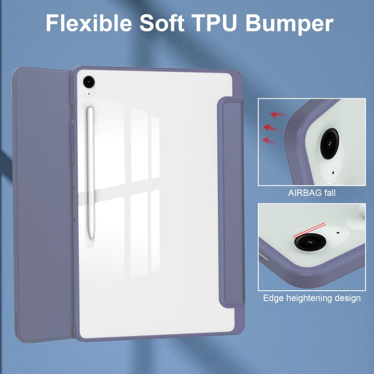 For Samsung Galaxy Tab S10 FE+ Acrylic 3-folding Smart Leather Tablet Case with Pen Slot(Lavender) by bashfashion