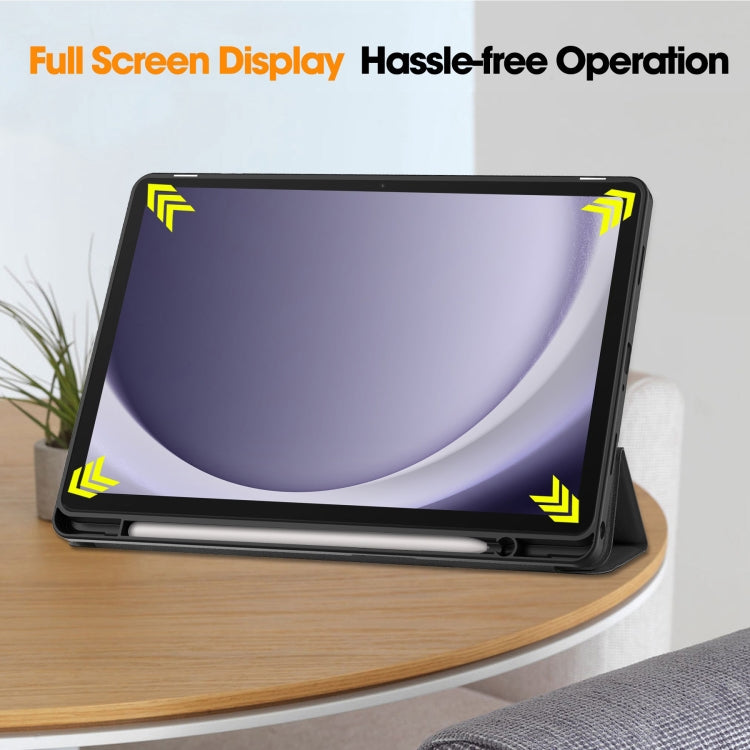 For Samsung Galaxy Tab A9+ Custer 3-folding Holder TPU Smart Leather Tablet Case(Black) by bashfashion