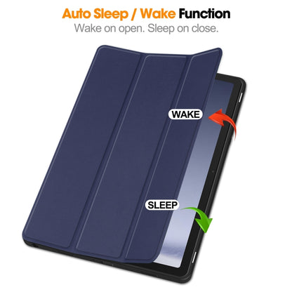 For Samsung Galaxy Tab A9+ Custer 3-folding Holder TPU Smart Leather Tablet Case(Dark Blue) by bashfashion