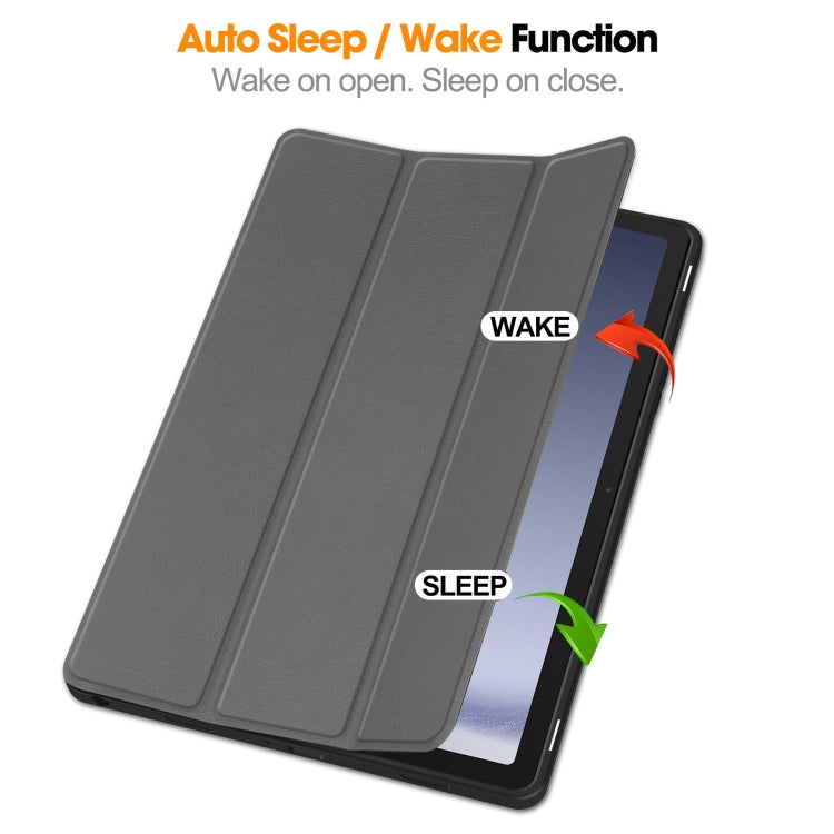 For Samsung Galaxy Tab A9+ Custer 3-folding Holder TPU Smart Leather Tablet Case(Grey) by bashfashion