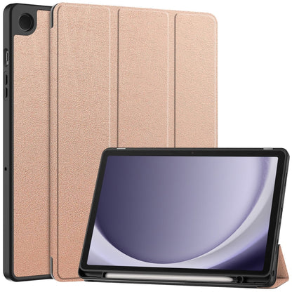 For Samsung Galaxy Tab A9+ Custer 3-folding Holder TPU Smart Leather Tablet Case(Rose Gold) by bashfashion