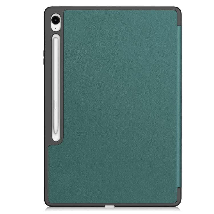 For Samsung Galaxy Tab S10 FE+ Custer 3-folding Holder TPU Smart Leather Tablet Case(Dark Green) by bashfashion