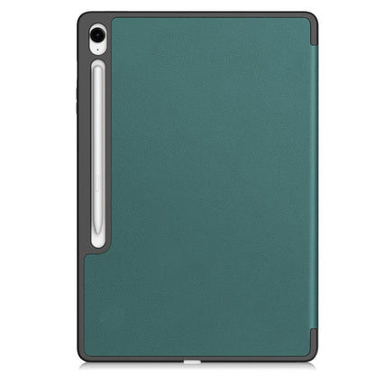 For Samsung Galaxy Tab S10 FE+ Custer 3-folding Holder TPU Smart Leather Tablet Case(Dark Green) by bashfashion