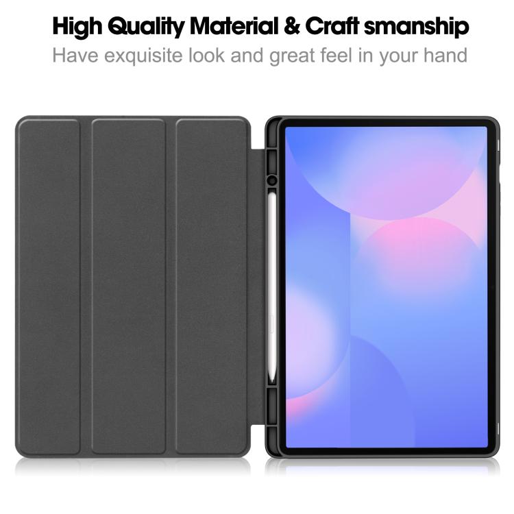 For Samsung Galaxy Tab S10 FE+ Custer 3-folding Holder TPU Smart Leather Tablet Case(Dark Green) by bashfashion
