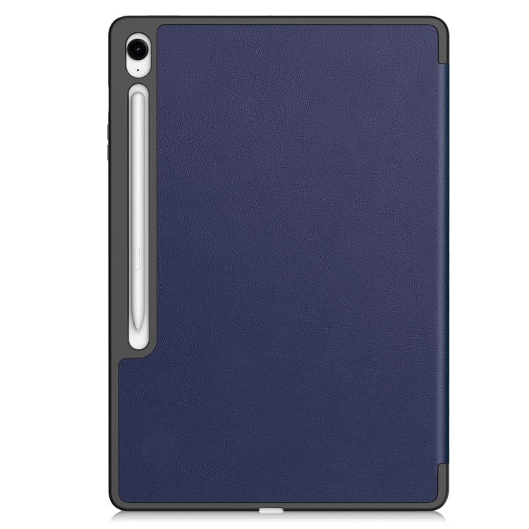 For Samsung Galaxy Tab S10 FE+ Custer 3-folding Holder TPU Smart Leather Tablet Case(Dark Blue) by bashfashion