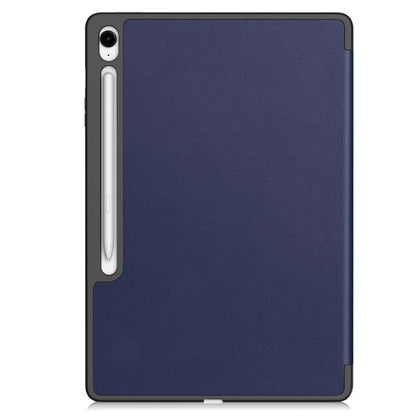 For Samsung Galaxy Tab S10 FE+ Custer 3-folding Holder TPU Smart Leather Tablet Case(Dark Blue) by bashfashion
