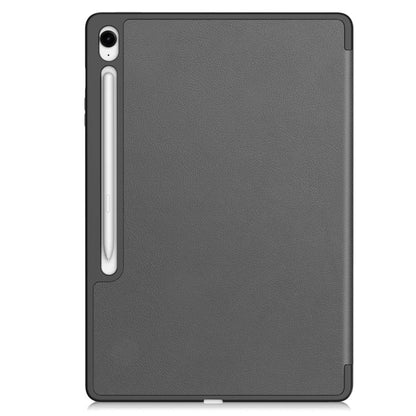 For Samsung Galaxy Tab S10 FE+ Custer 3-folding Holder TPU Smart Leather Tablet Case(Grey) by bashfashion