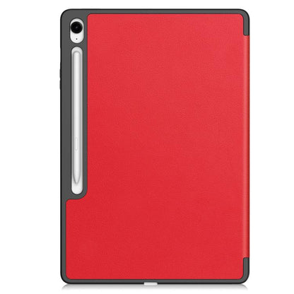 For Samsung Galaxy Tab S10 FE+ Custer 3-folding Holder TPU Smart Leather Tablet Case(Red) by bashfashion