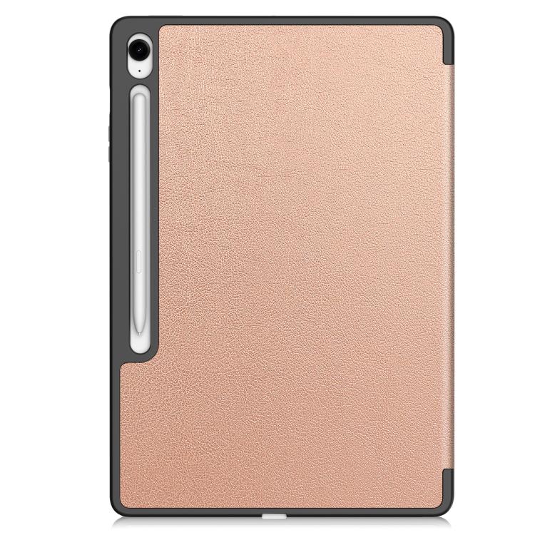 For Samsung Galaxy Tab S10 FE+ Custer 3-folding Holder TPU Smart Leather Tablet Case(Rose Gold) by bashfashion