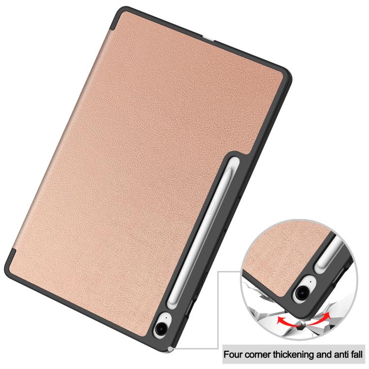 For Samsung Galaxy Tab S10 FE+ Custer 3-folding Holder TPU Smart Leather Tablet Case(Rose Gold) by bashfashion