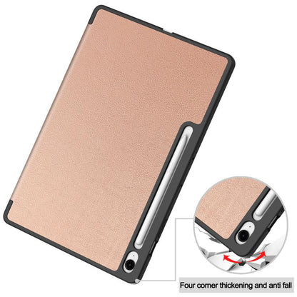 For Samsung Galaxy Tab S10 FE+ Custer 3-folding Holder TPU Smart Leather Tablet Case(Rose Gold) by bashfashion
