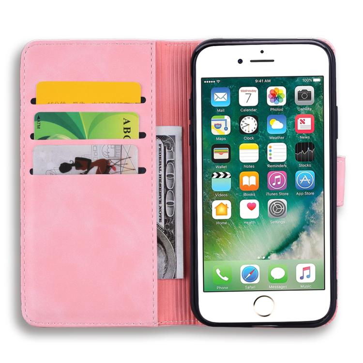 For iPhone 16e Mandala Embossed Dual-Fold Calf Leather Phone Case(Pink) by bashfashion