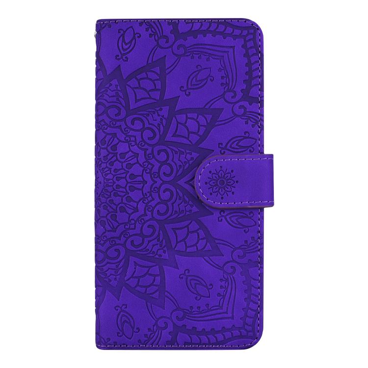 For iPhone 16e Mandala Embossed Dual-Fold Calf Leather Phone Case(Purple) by bashfashion