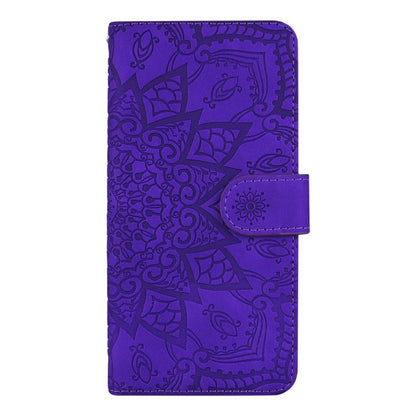 For iPhone 16e Mandala Embossed Dual-Fold Calf Leather Phone Case(Purple) by bashfashion