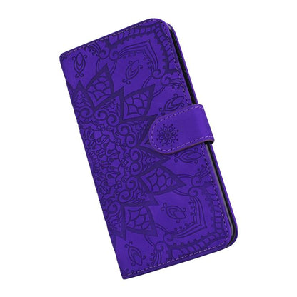 For iPhone 16e Mandala Embossed Dual-Fold Calf Leather Phone Case(Purple) by bashfashion