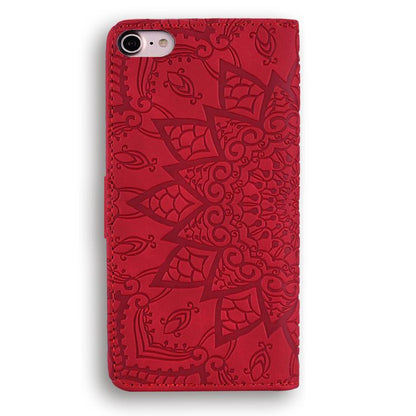 For iPhone 16e Mandala Embossed Dual-Fold Calf Leather Phone Case(Red) by bashfashion