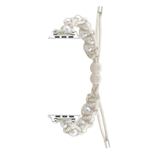 For Apple Watch Series 8 41mm Paracord Gypsophila Beads Drawstring Braided Watch Band(White) by bashfashion