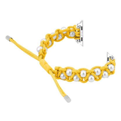 For Apple Watch SE 2022 40mm Paracord Gypsophila Beads Drawstring Braided Watch Band(Yellow) by bashfashion