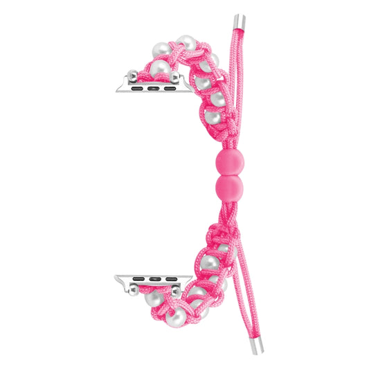 For Apple Watch SE 44mm Paracord Gypsophila Beads Drawstring Braided Watch Band(Pink) by bashfashion