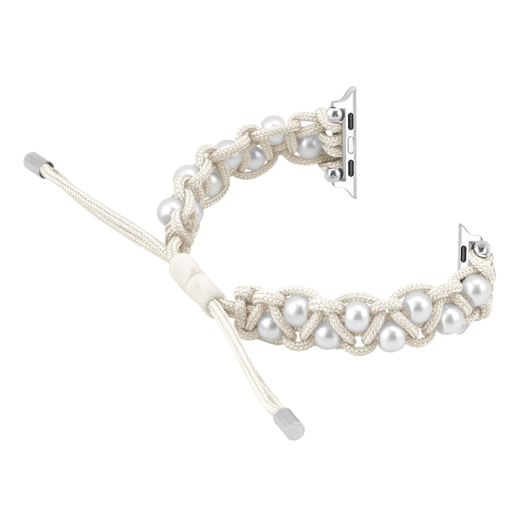 For Apple Watch Series 6 40mm Paracord Gypsophila Beads Drawstring Braided Watch Band(White) by bashfashion
