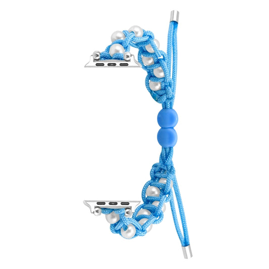 For Apple Watch Series 5 44mm Paracord Gypsophila Beads Drawstring Braided Watch Band(Blue) by bashfashion