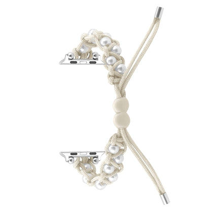 For Apple Watch Series 5 40mm Paracord Gypsophila Beads Drawstring Braided Watch Band(White) by bashfashion