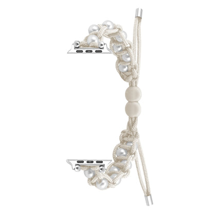 For Apple Watch Series 3 38mm Paracord Gypsophila Beads Drawstring Braided Watch Band(White) by bashfashion
