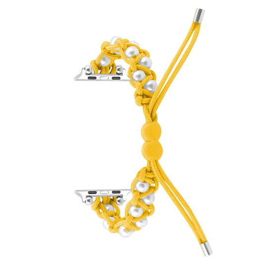 For Apple Watch Series 3 42mm Paracord Gypsophila Beads Drawstring Braided Watch Band(Yellow) by bashfashion