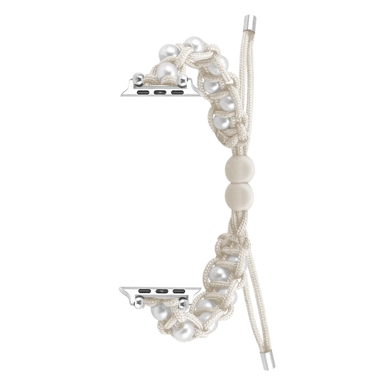 For Apple Watch Series 2 42mm Paracord Gypsophila Beads Drawstring Braided Watch Band(White) by bashfashion