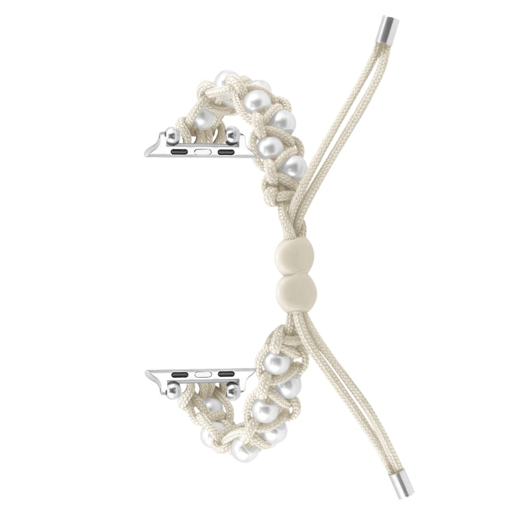 For Apple Watch Series 2 38mm Paracord Gypsophila Beads Drawstring Braided Watch Band(White) by bashfashion