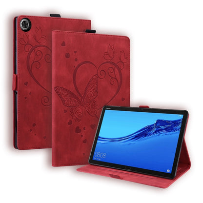 For Samsung Galaxy Tab A9 / A11 Love Butterfly Embossed Leather Tablet Case(Red) by bashfashion