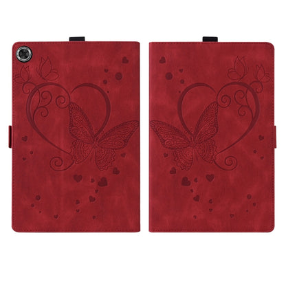 For Samsung Galaxy Tab A9 / A11 Love Butterfly Embossed Leather Tablet Case(Red) by bashfashion