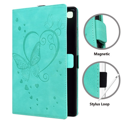 For Samsung Galaxy Tab A9 / A11 Love Butterfly Embossed Leather Tablet Case(Mint Green) by bashfashion