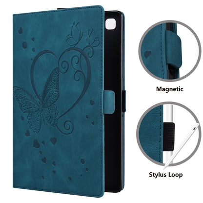 For Samsung Galaxy Tab A9 / A11 Love Butterfly Embossed Leather Tablet Case(Blue) by bashfashion