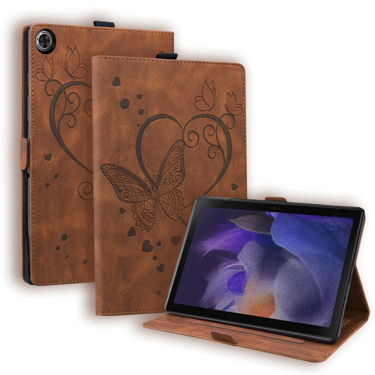 For Samsung Galaxy Tab A9 / A11 Love Butterfly Embossed Leather Tablet Case(Brown) by bashfashion
