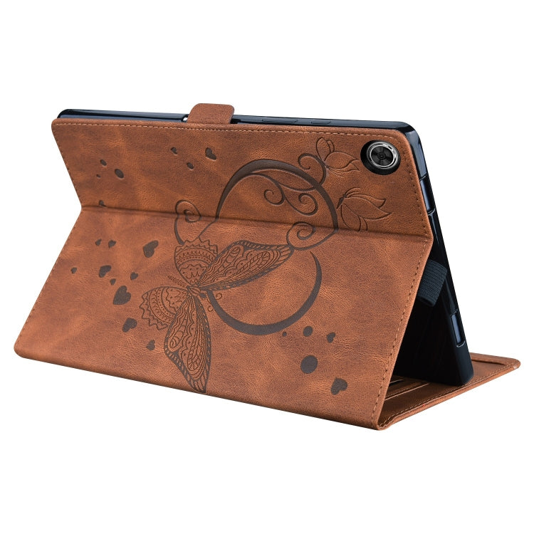 For Samsung Galaxy Tab A9 / A11 Love Butterfly Embossed Leather Tablet Case(Brown) by bashfashion