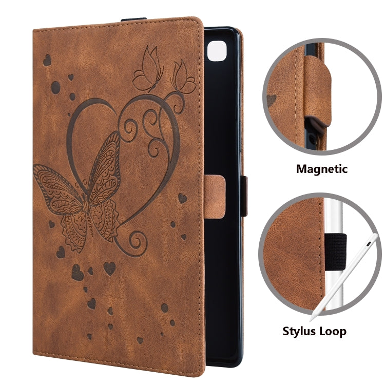 For Samsung Galaxy Tab A9 / A11 Love Butterfly Embossed Leather Tablet Case(Brown) by bashfashion